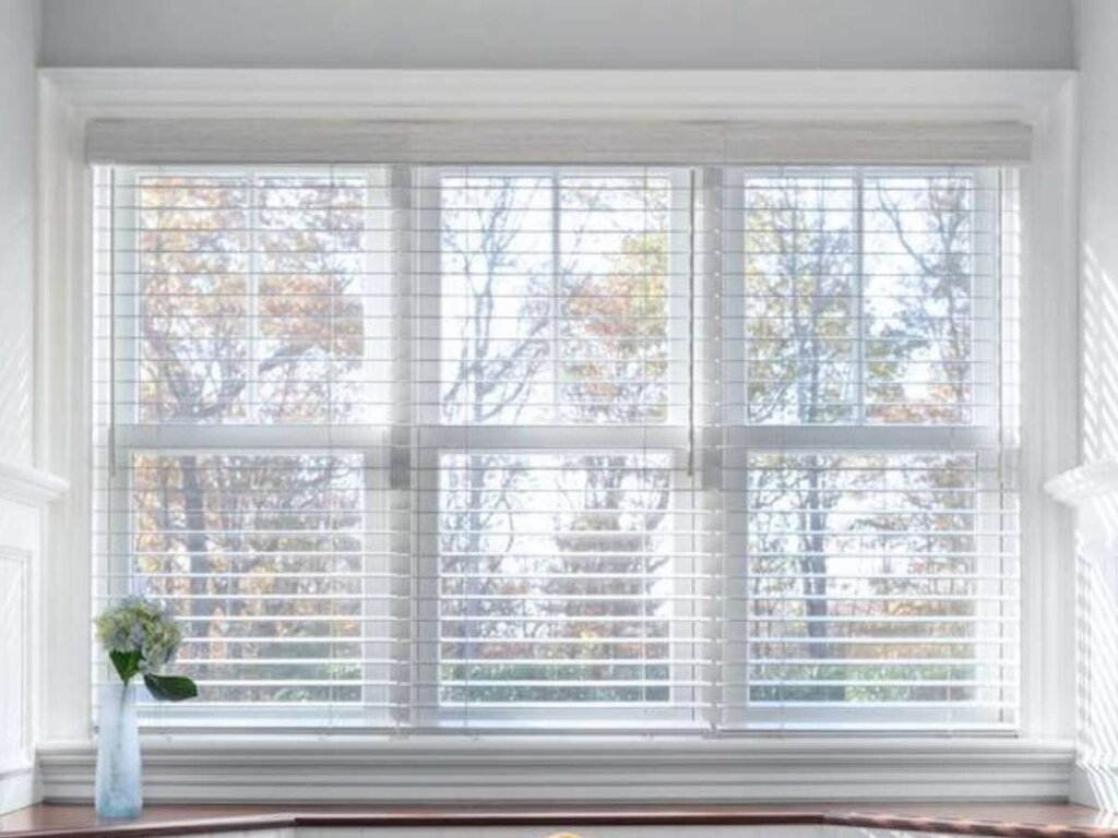 faux wood blinds | living room window treatments